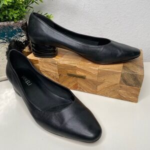 Vaneli Almira Black Leather Almond Toe Stacked Heel‎ Pumps Classic Capsule 9W